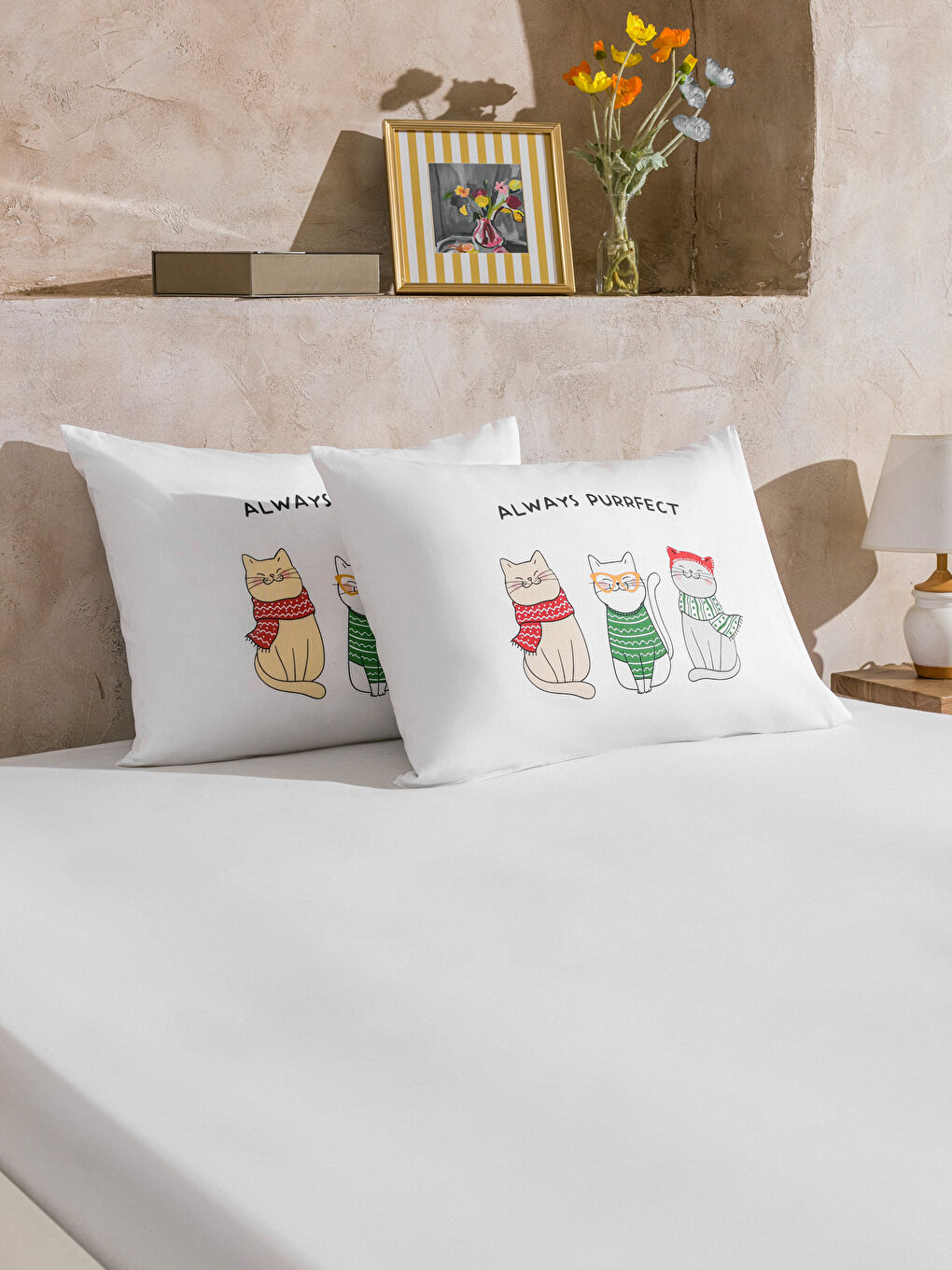 LCW HOME Cat Printed Cotton Pillowcase 2 Pack 50x70 cm -W5H777Z8-F9C