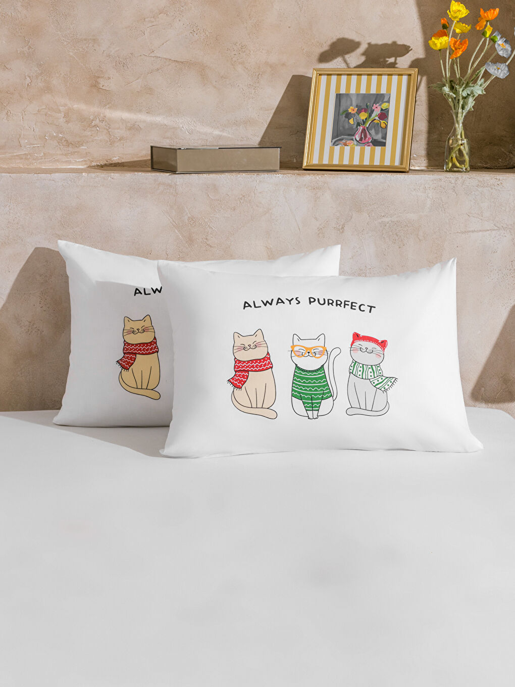 LCW HOME Cat Printed Cotton Pillowcase 2 Pack 50x70 cm -W5H777Z8-F9C