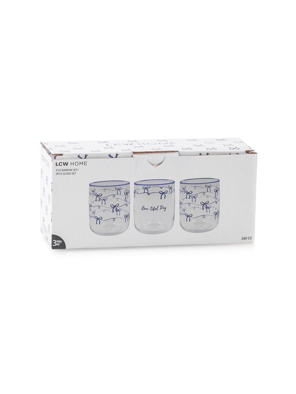 Bow Printed Glass Water Glass 3-pack 280 ml-3