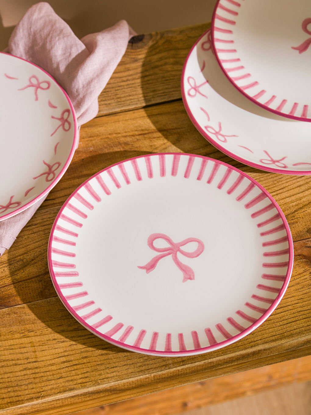 LCW HOME Bow Printed Ceramic Cake Plate Set 4-pack 21 cm -W5HH26Z8-LT4