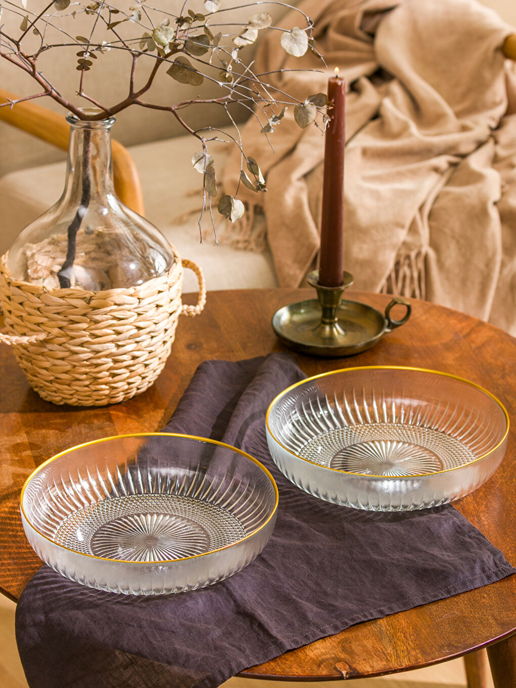 LCW HOME Patterned Glass Bowl Set 2 Pack 21 cm -W5HI35Z8-LUL
