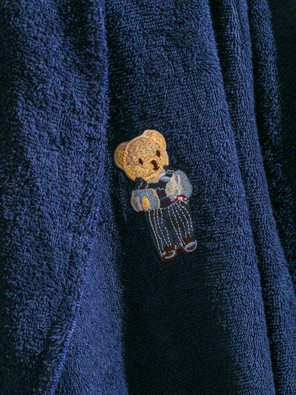 Lacivert Ayı Teddy Nakışlı Pamuklu Erkek Bornoz-1