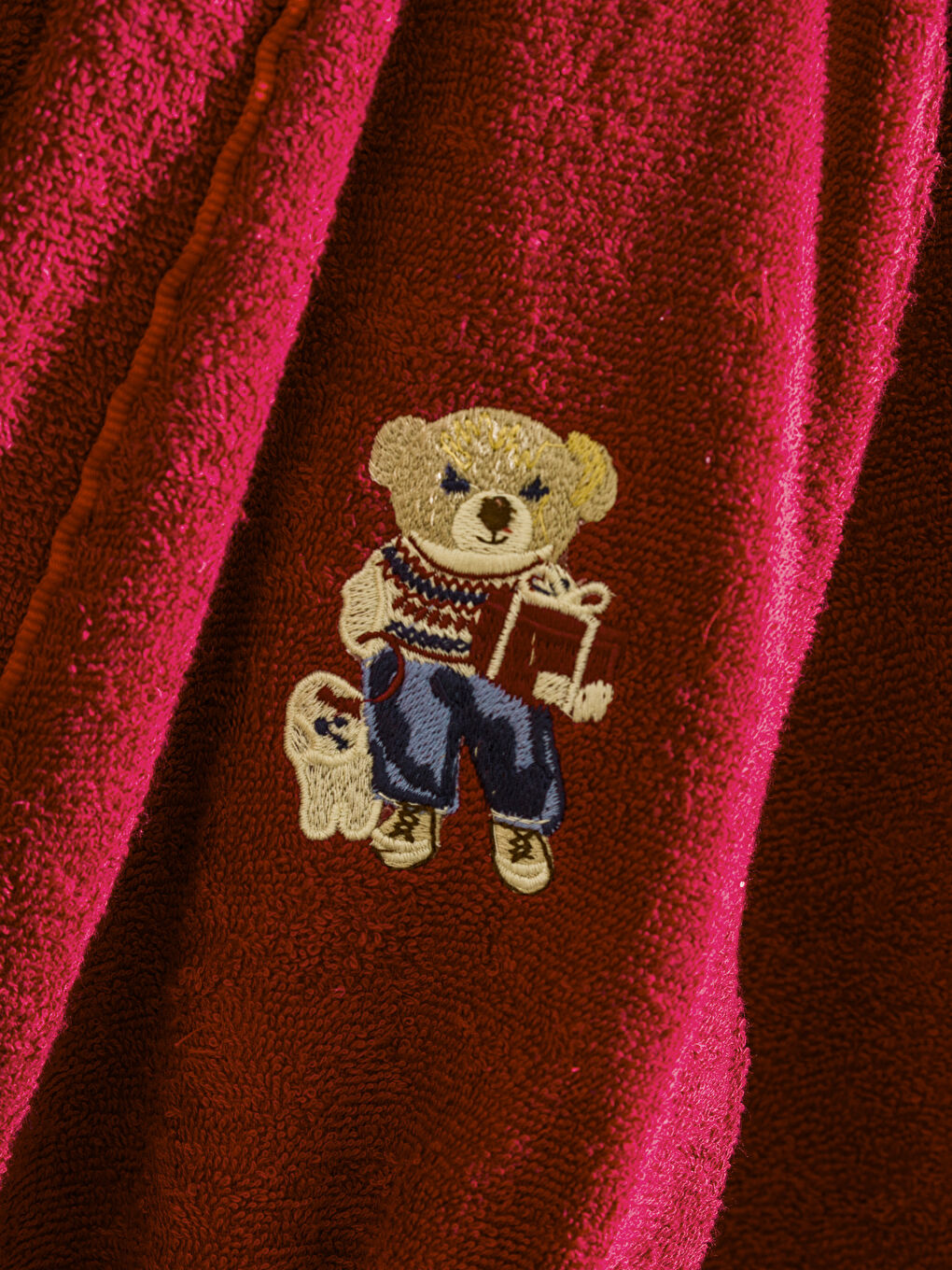 Bordo Ayı Teddy Nakışlı Kadın Bornoz-1