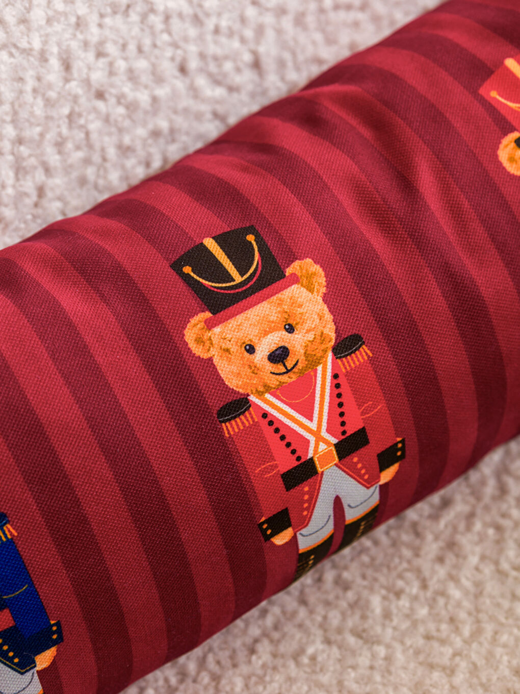 Teddy Bear Soldier Printed Long Decorative Cushion-2