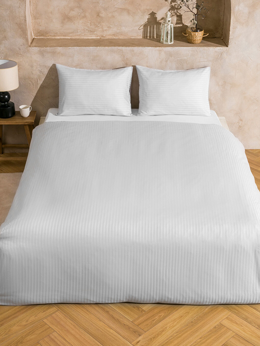 Gri Pamuklu Düz Çift Kişilik Nevresim Seti-1