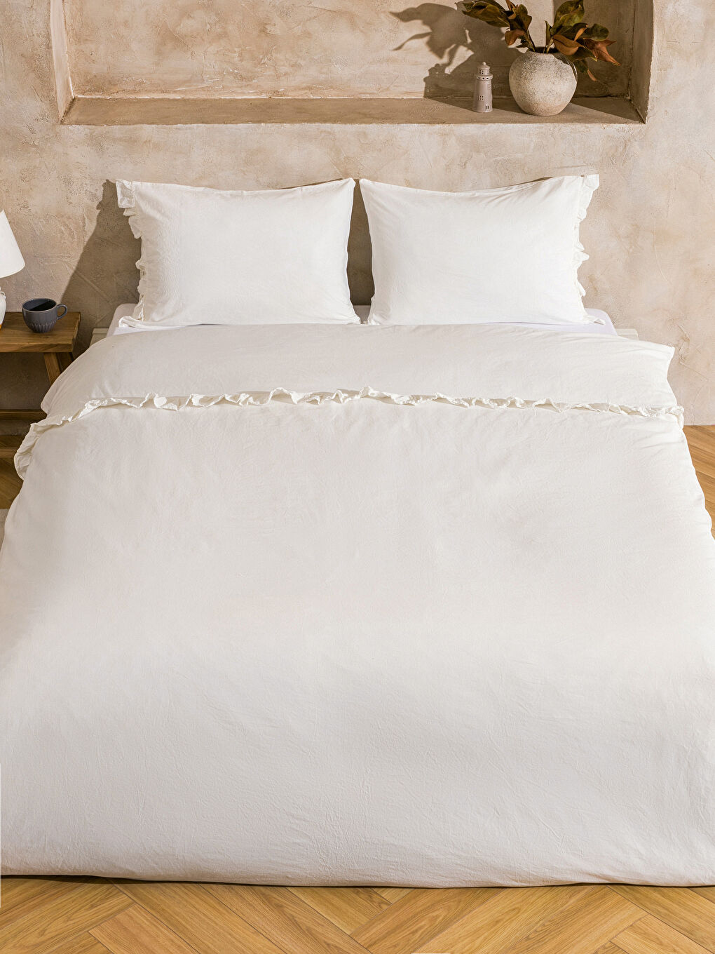 Beyaz Pamuklu Düz Çift Kişilik Nevresim Seti-1