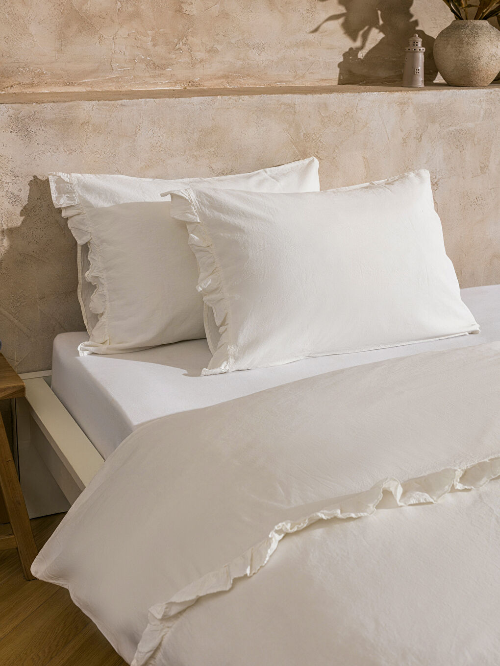 Beyaz Pamuklu Düz Çift Kişilik Nevresim Seti-3