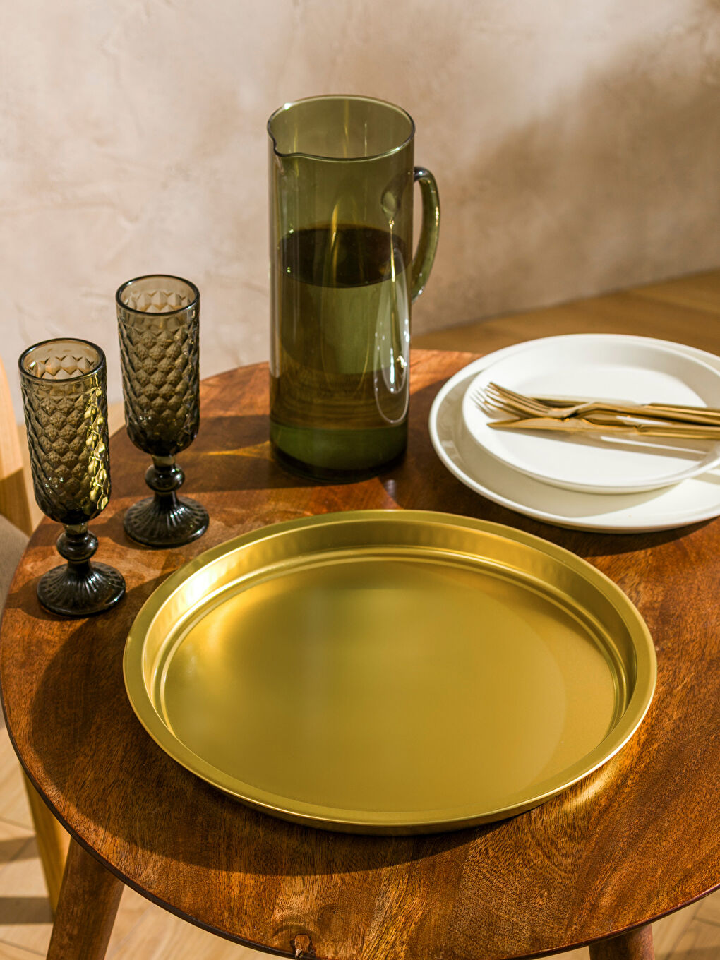 Sarı Yuvarlak Metal Tepsi 34 cm-1