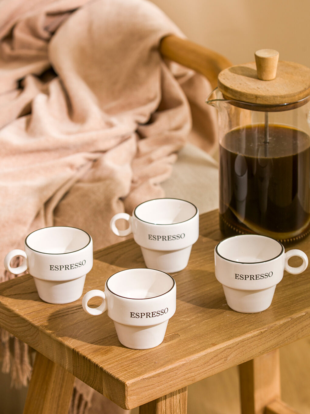 Printed Ceramic Coffee Cup Set 4-pack 95 ml