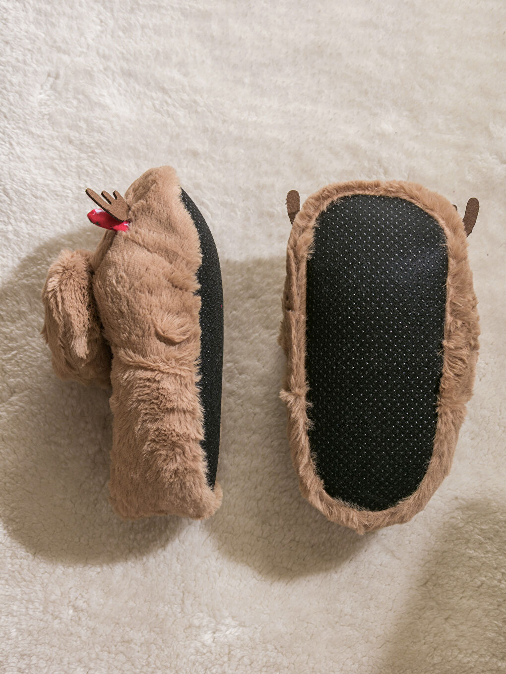 Bej Hayvan Figürlü Pelüş Kadın Panduf-3