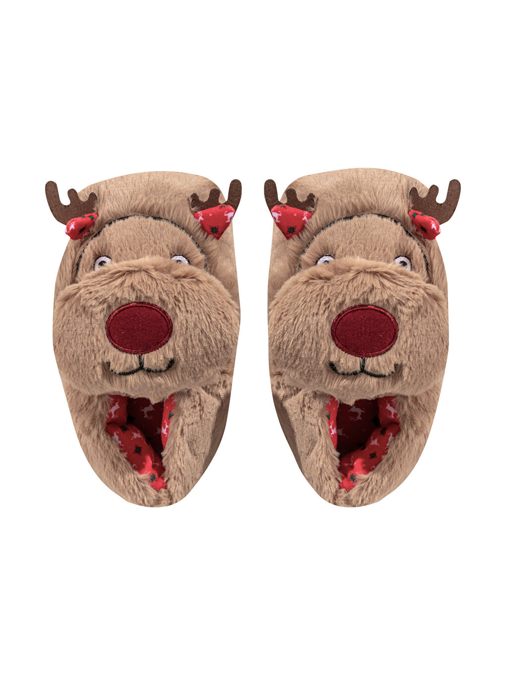 Bej Hayvan Figürlü Pelüş Kadın Panduf-5