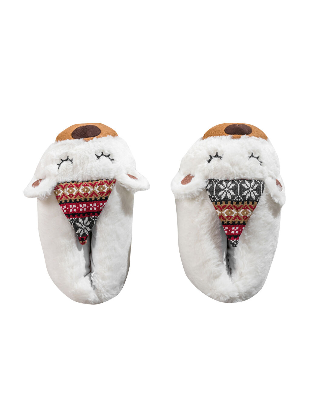 Beyaz Hayvan Figürlü Pelüş Kadın Panduf-5