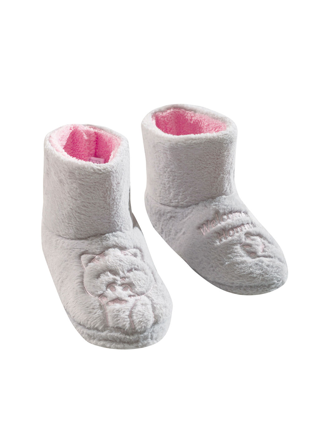 Gri Pelüş Kadın Ev Botu Panduf-5