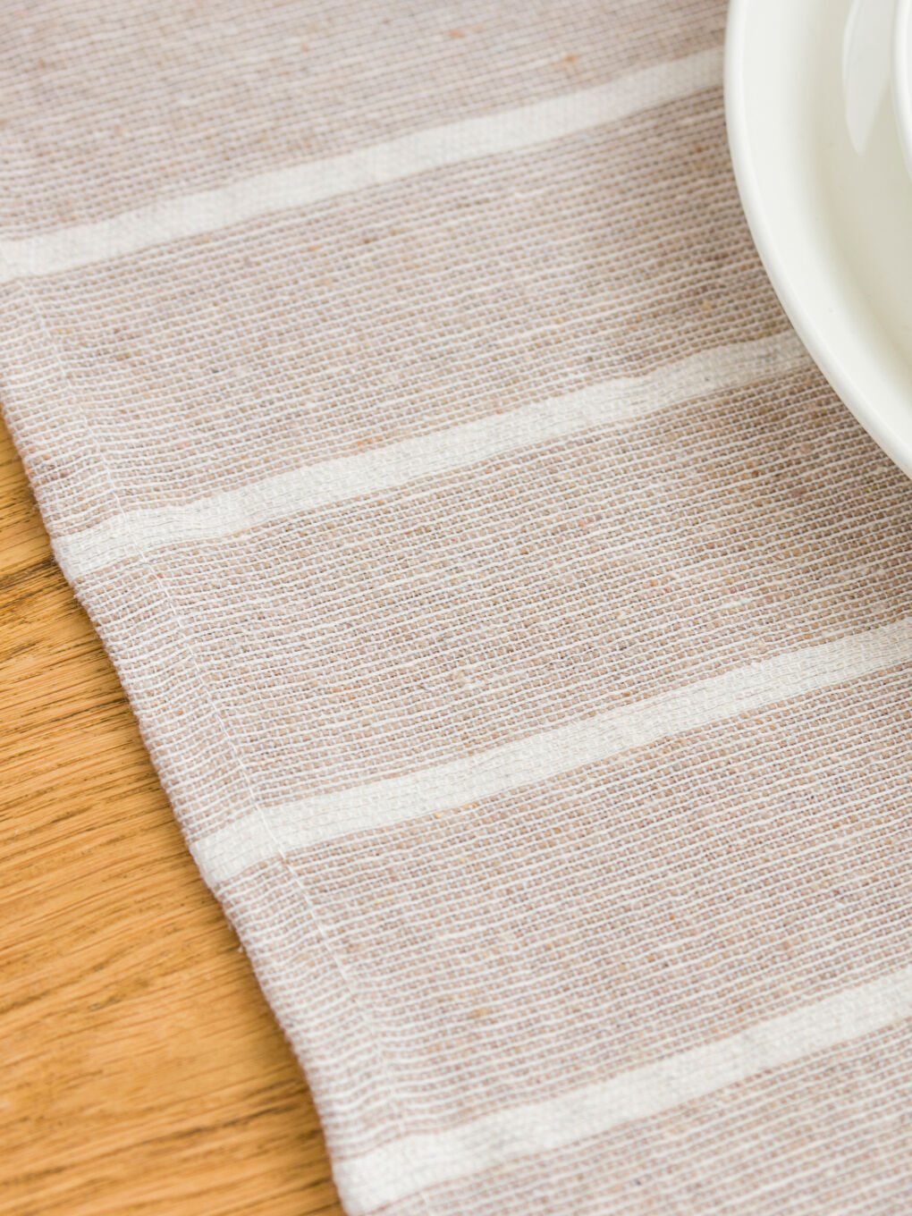 Bej Çizgi Nakışlı Runner 45x150 cm-5