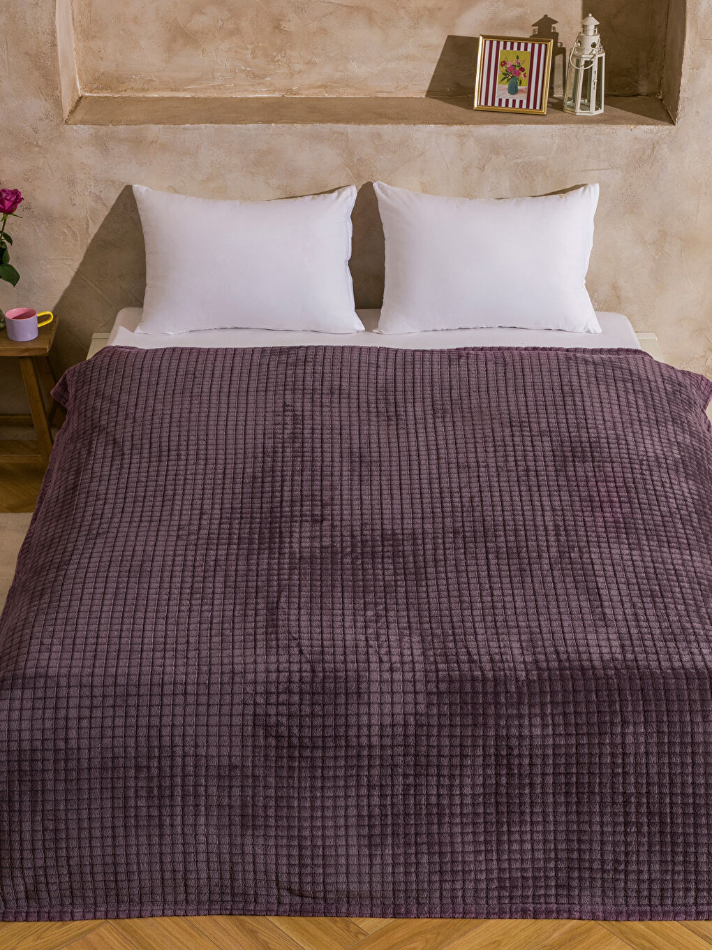Mor Çift Kişilik Pelüş Battaniye 200x220 cm-1