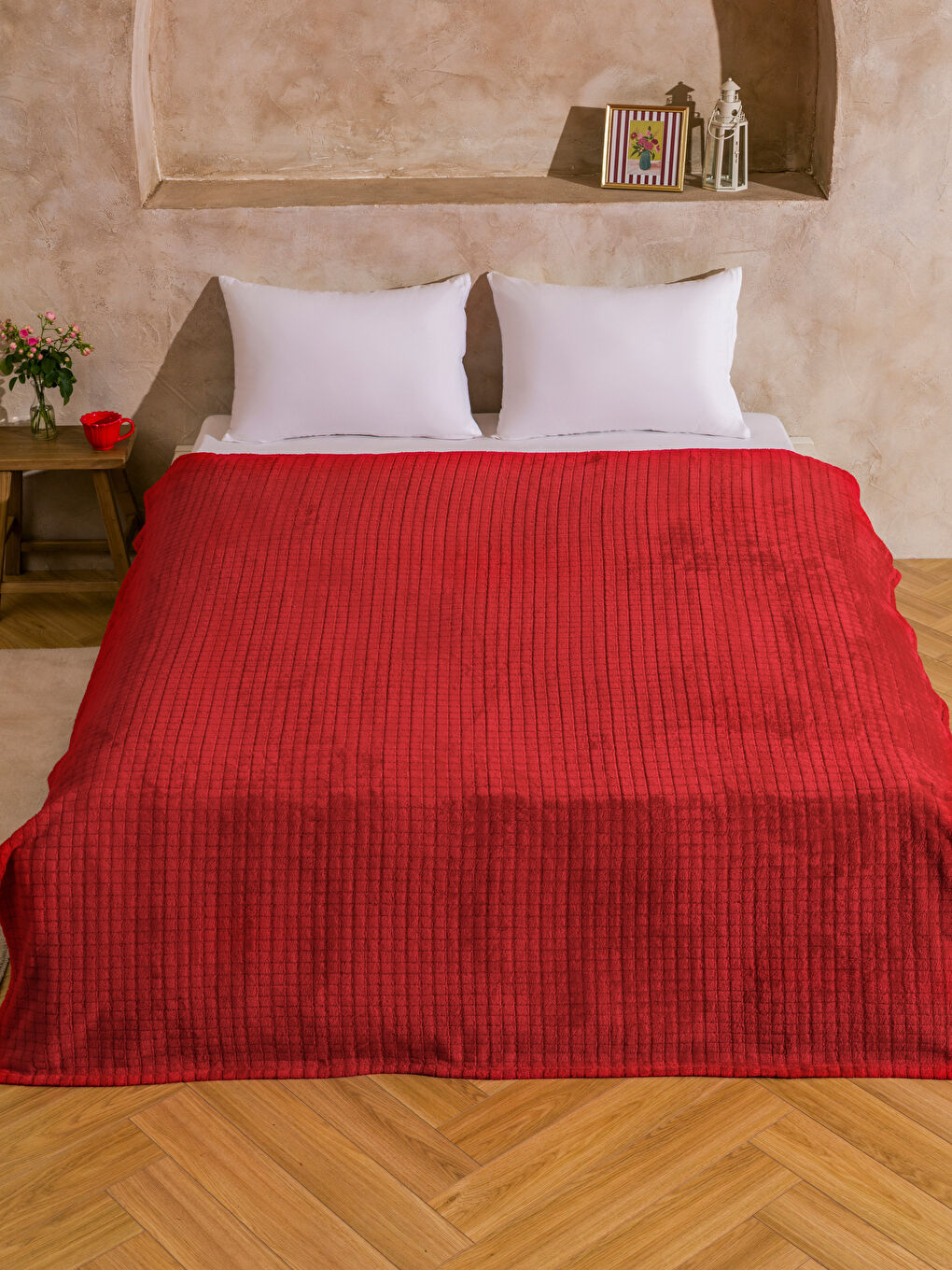 Kırmızı Çift Kişilik Pelüş Battaniye 200x220 cm-1