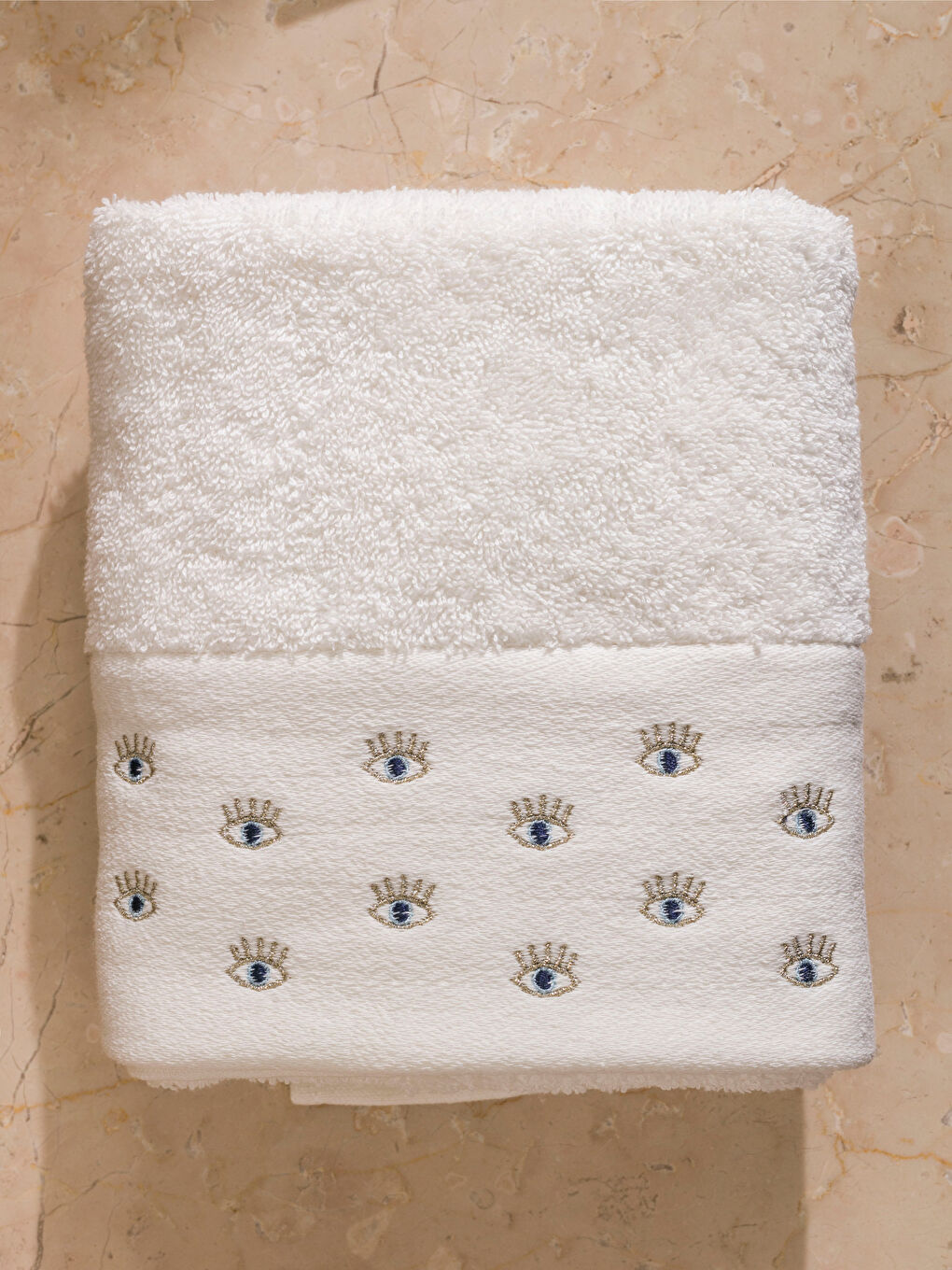 Ekru Nakışlı Yüz Havlusu 50x80 cm-7