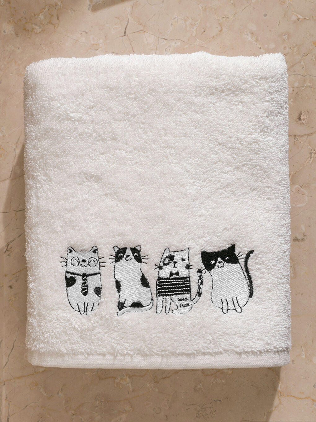 Ekru Nakışlı Yüz Havlusu 50x80 cm-5