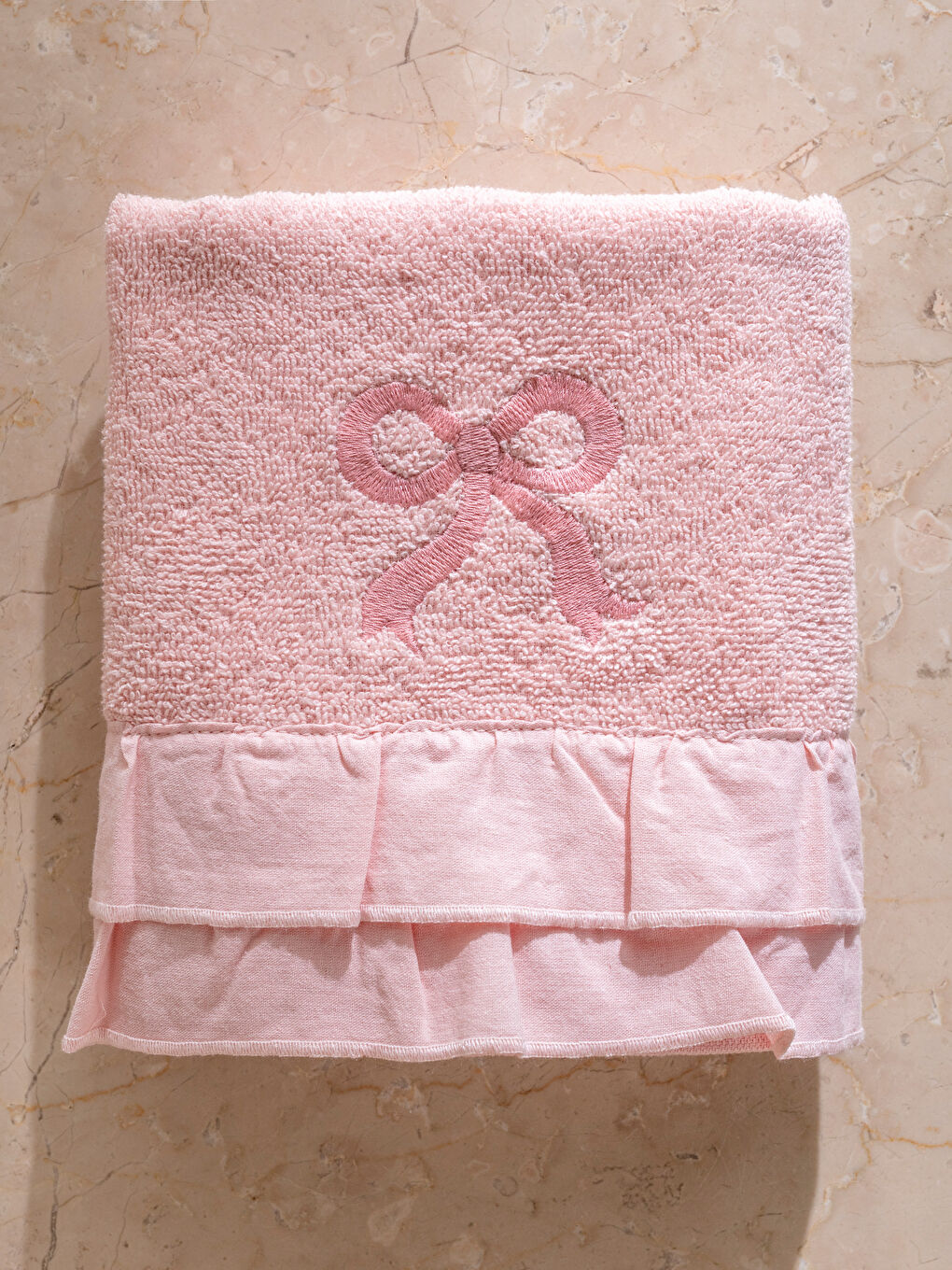 Pembe Fiyonk Nakışlı Yüz Havlusu 50x80 cm-5
