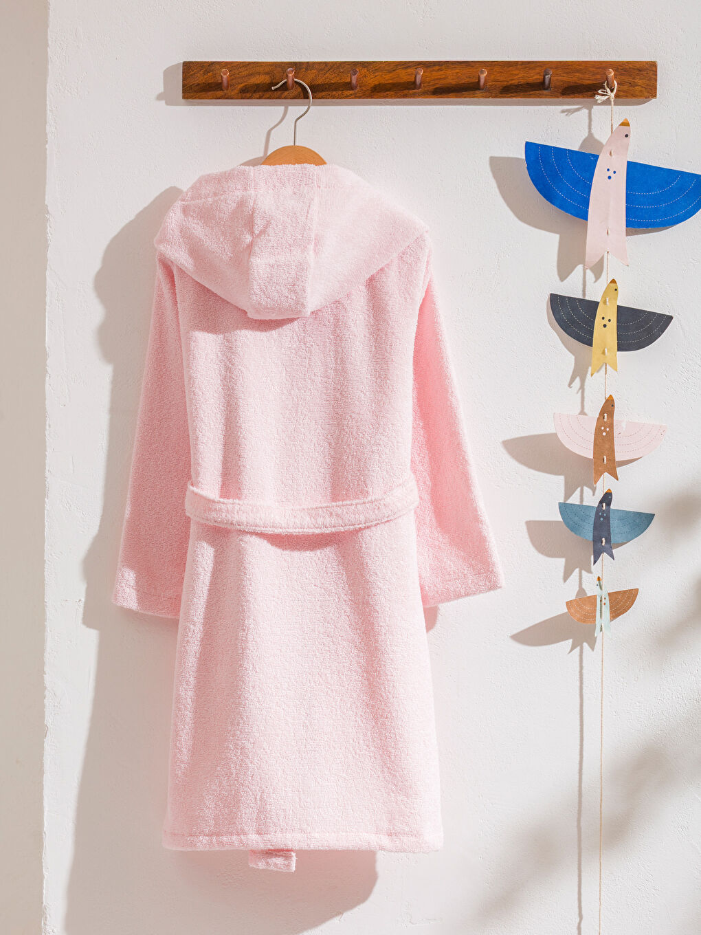 Pembe Kapüşonlu Pamuklu Kız Çocuk Bornoz-3