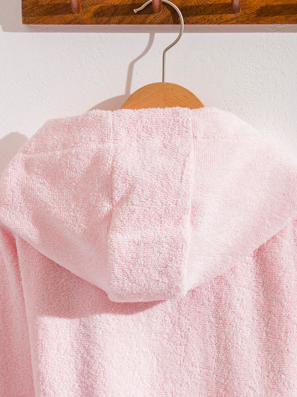 Pembe Kapüşonlu Pamuklu Kız Çocuk Bornoz-7