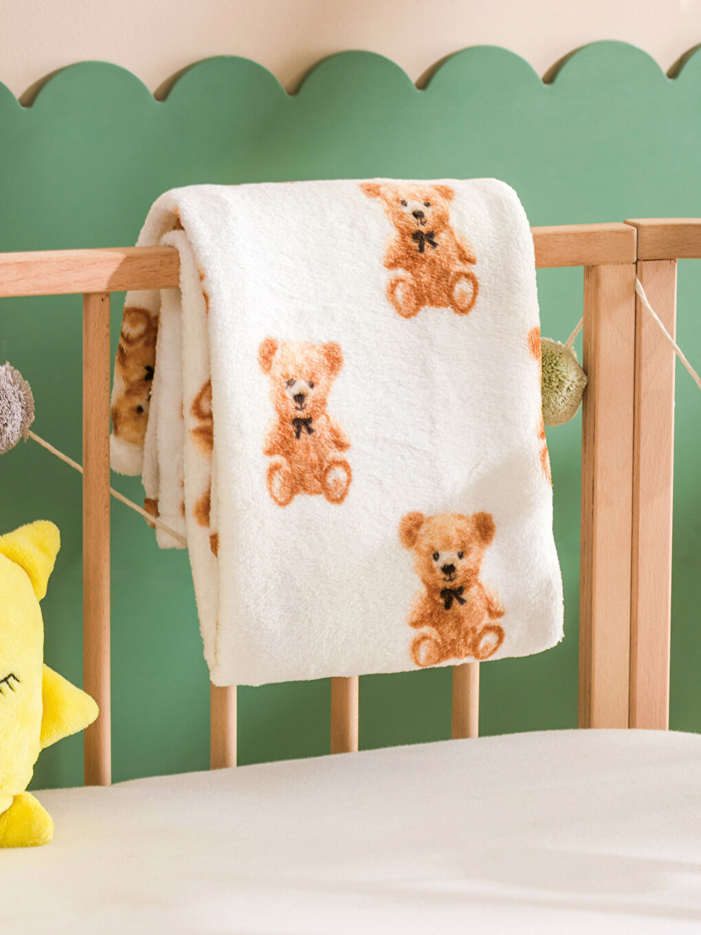 Karışık Ayı Teddy Baskılı Erkek Bebek Battaniyesi 90x110 cm-1