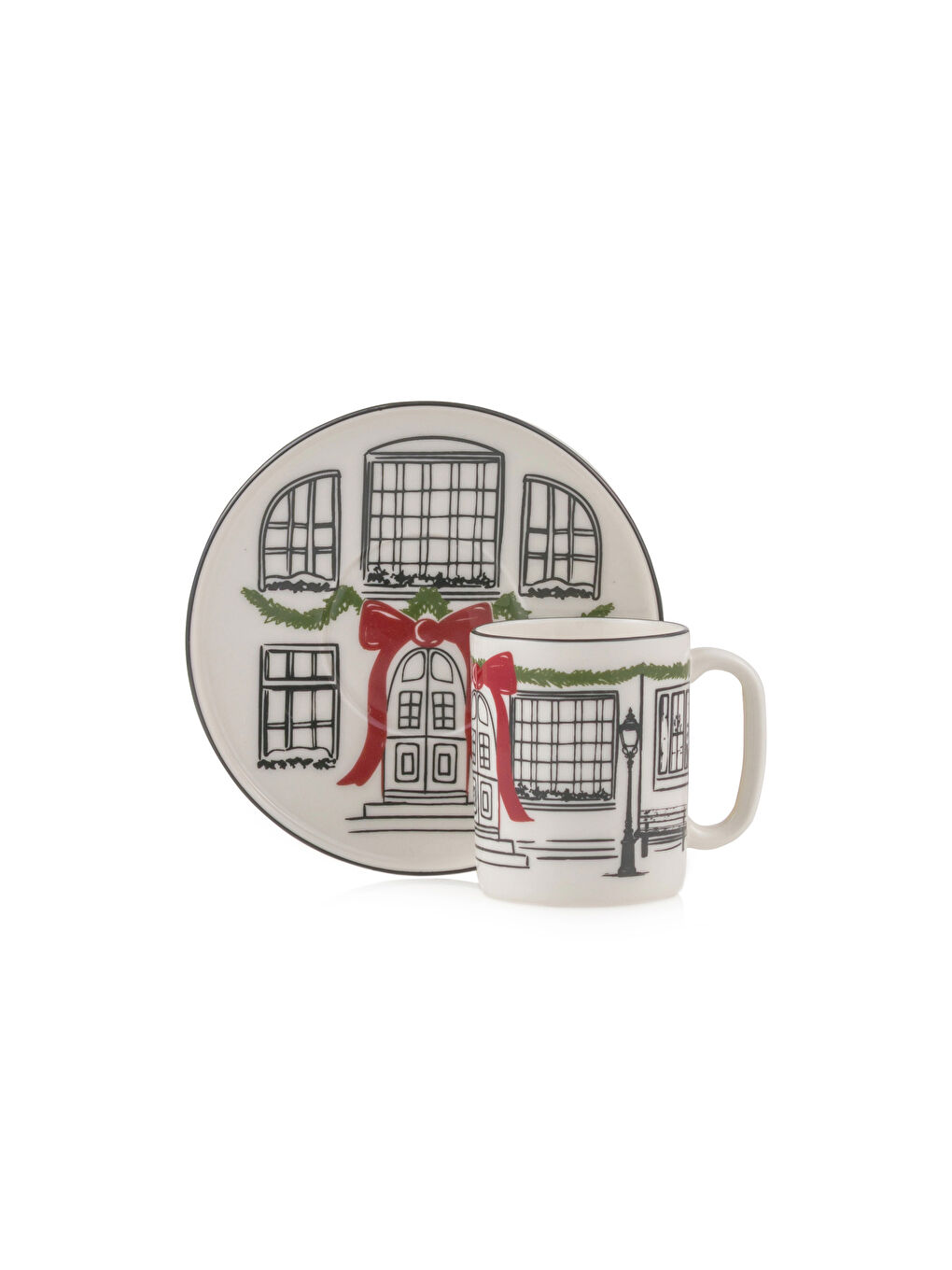 Beyaz Baskılı 2 Kişilik Porselen Kahve Fincan Takımı-4