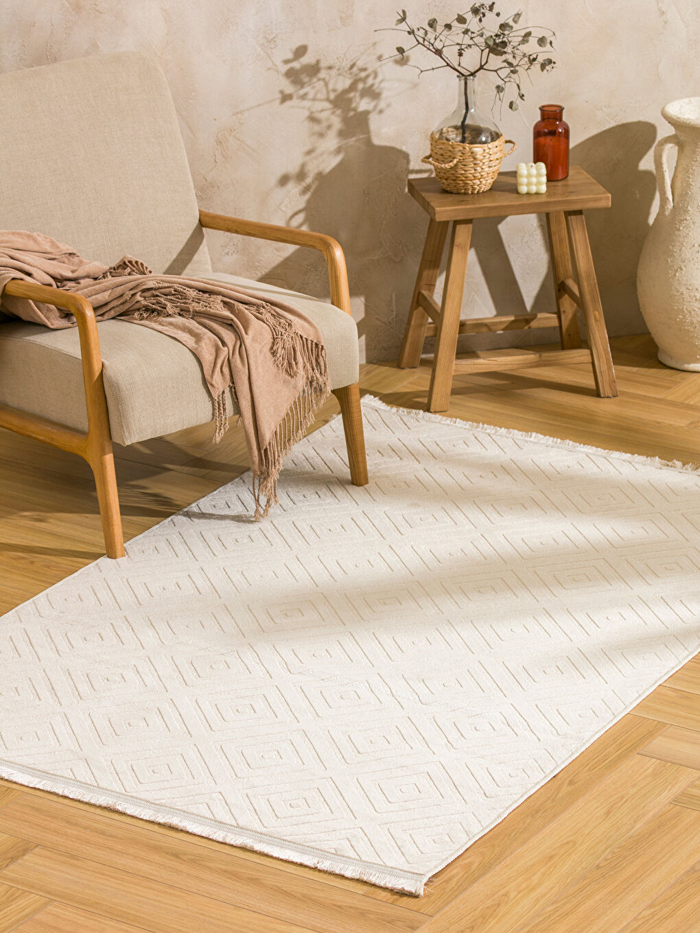 LCW HOME Patterned Tasseled Carpet 120x180 cm -W5IL45Z8-GHW