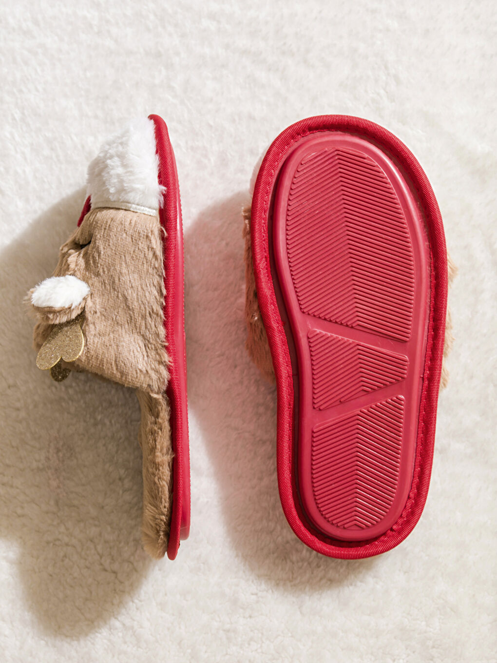 Kahverengi Geyik Nakışlı Pelüş Kadın Ev Terliği-4