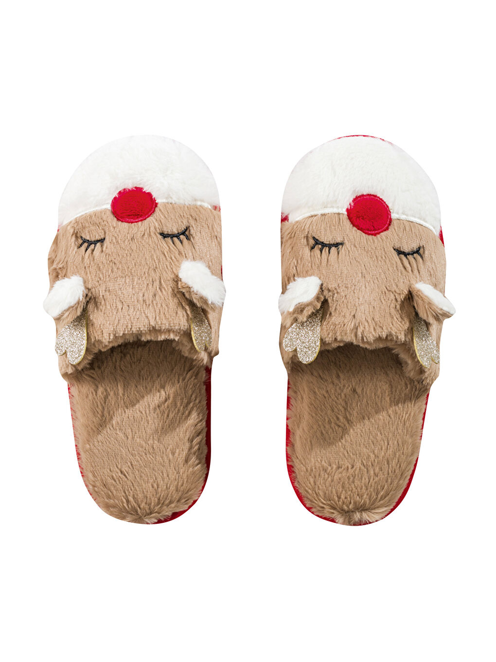 Kahverengi Geyik Nakışlı Pelüş Kadın Ev Terliği-6