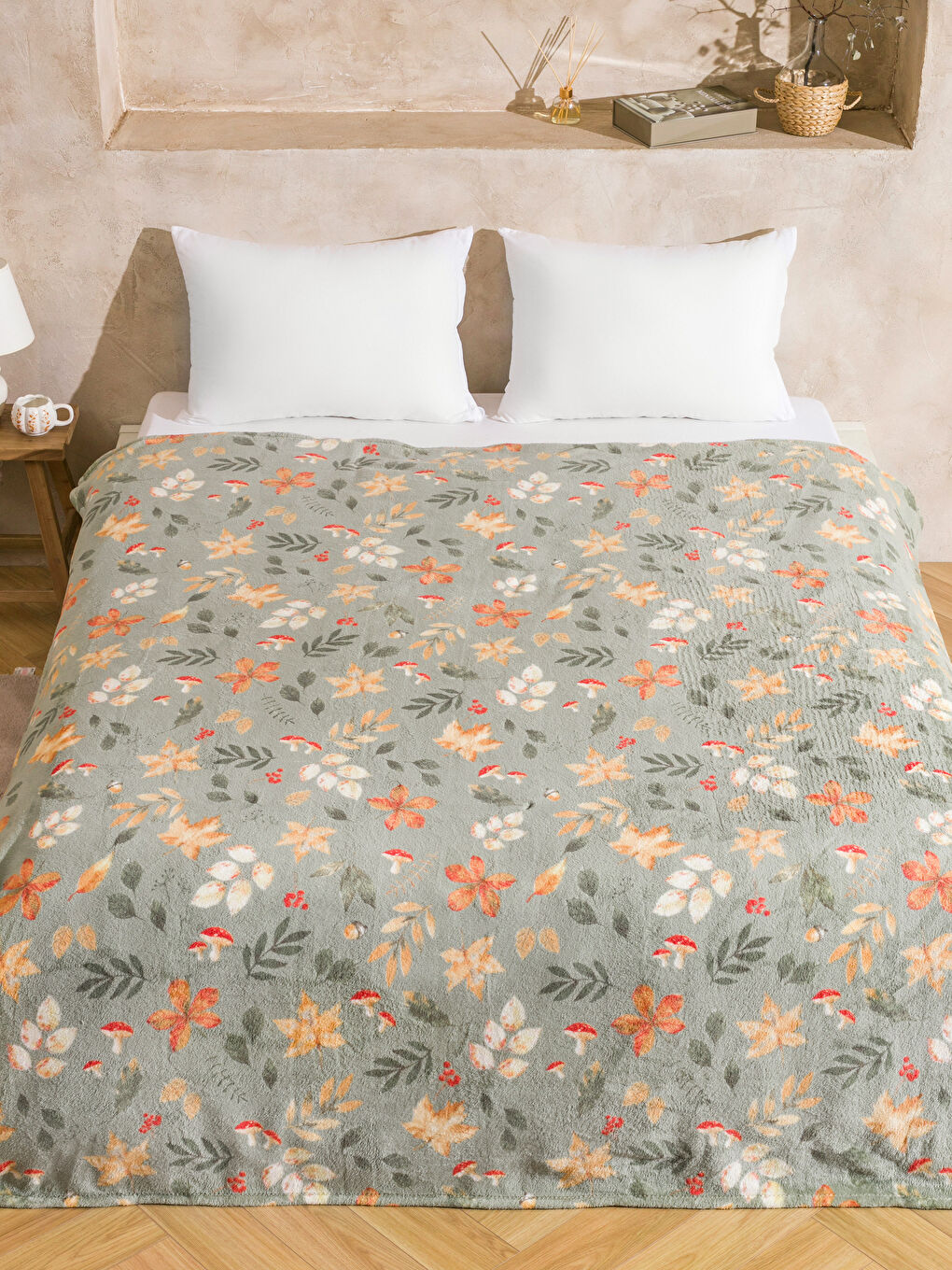 Двоспальний плед з листковим принтом 200x220 см-1