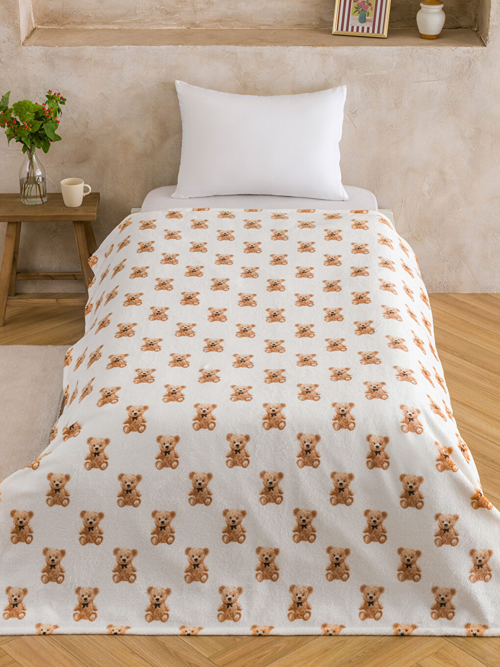 Karışık Ayı Teddy Baskılı Tek Kişilik Battaniye 150x220 cm-1