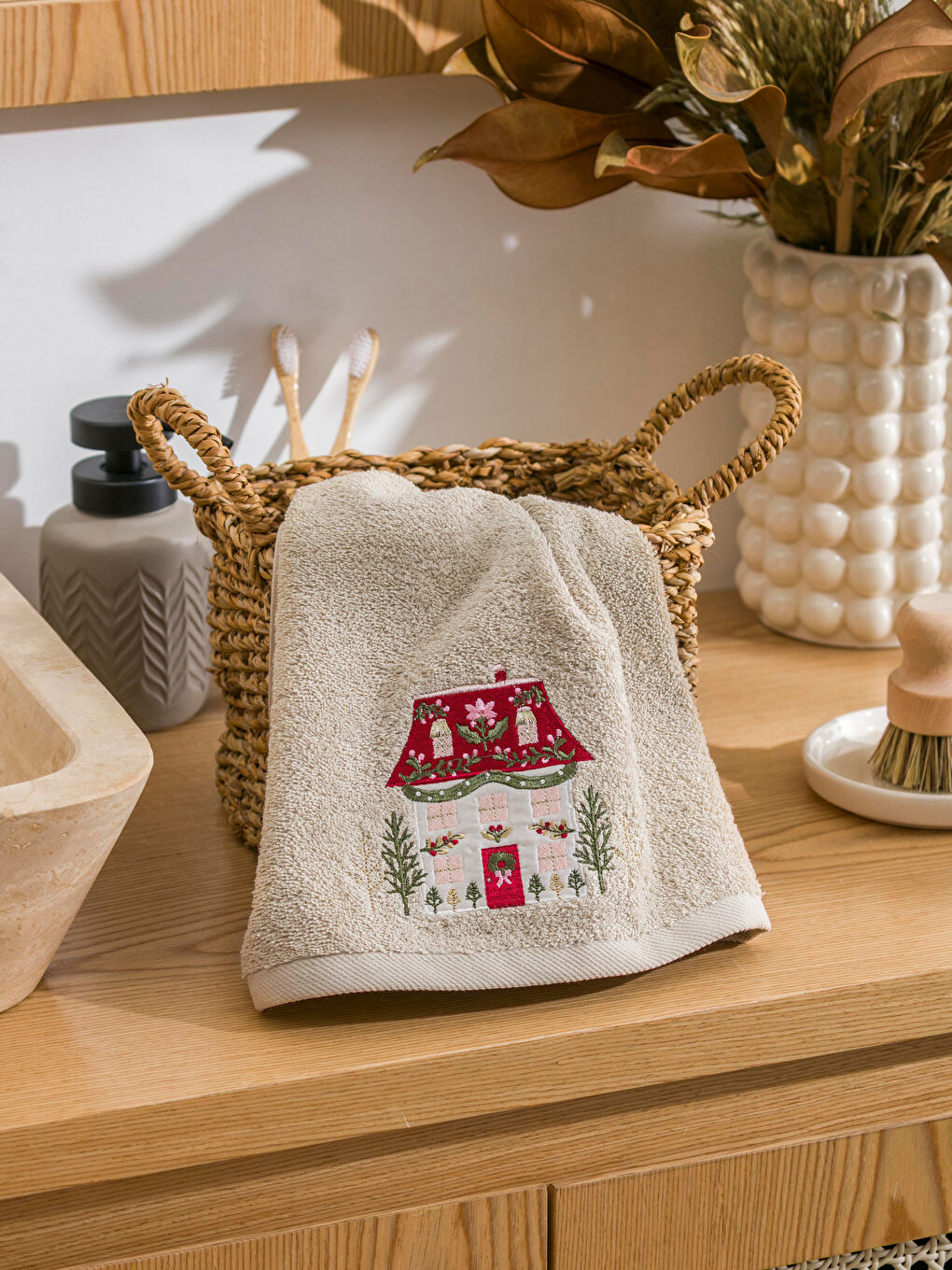 Рождестволық тақырыптағы мақтадан жасалған бетке арналған сүлгі 50x80 см-1