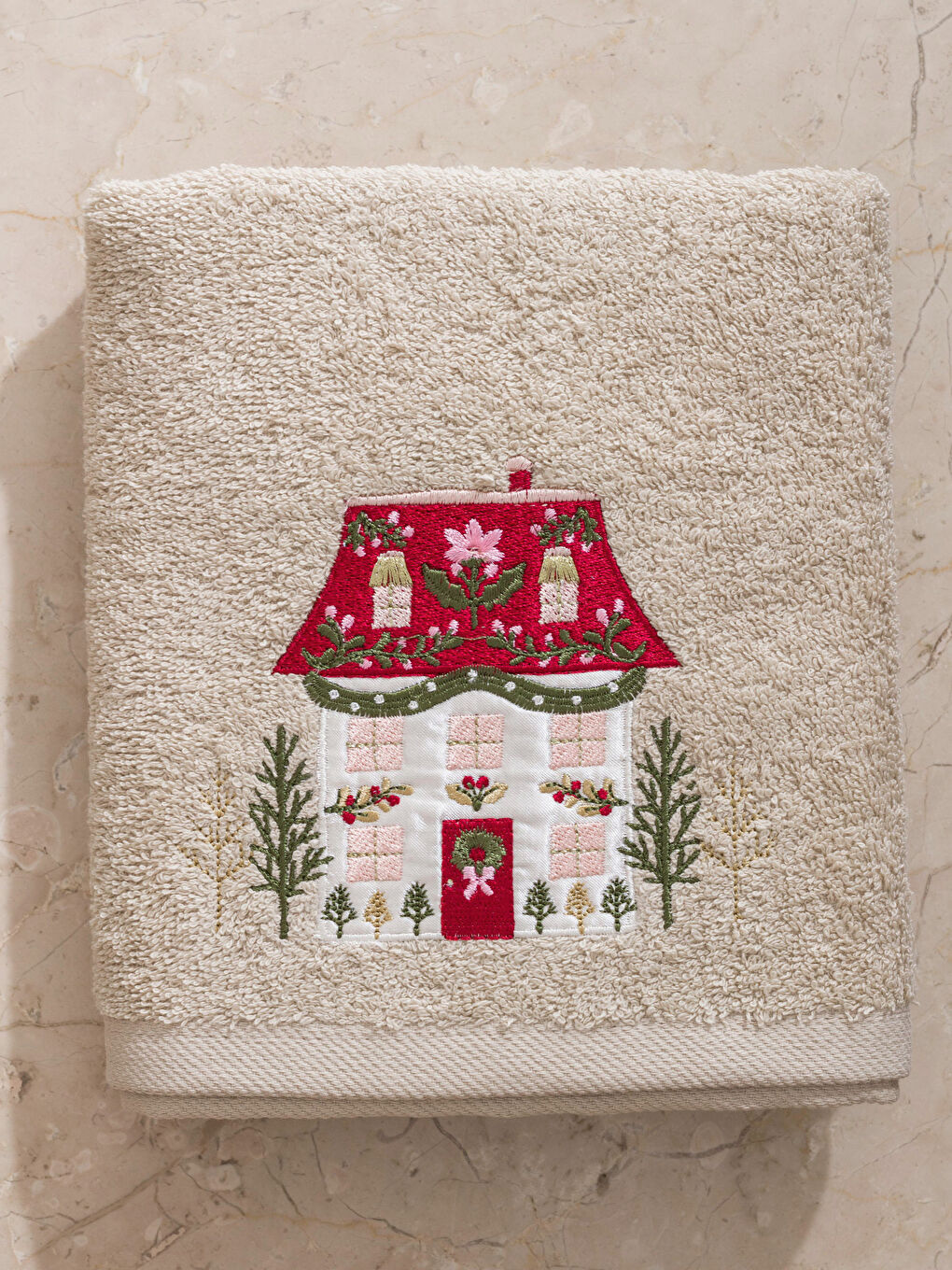 Рождестволық тақырыптағы мақтадан жасалған бетке арналған сүлгі 50x80 см-2