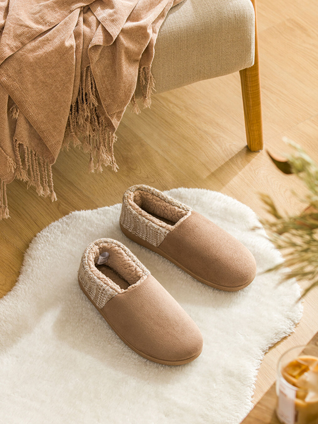 Bej İçi Kürklü Erkek Ev Botu Panduf