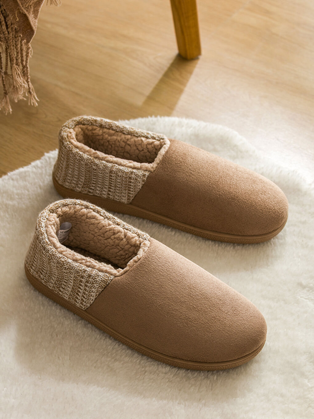 Bej İçi Kürklü Erkek Ev Botu Panduf-1