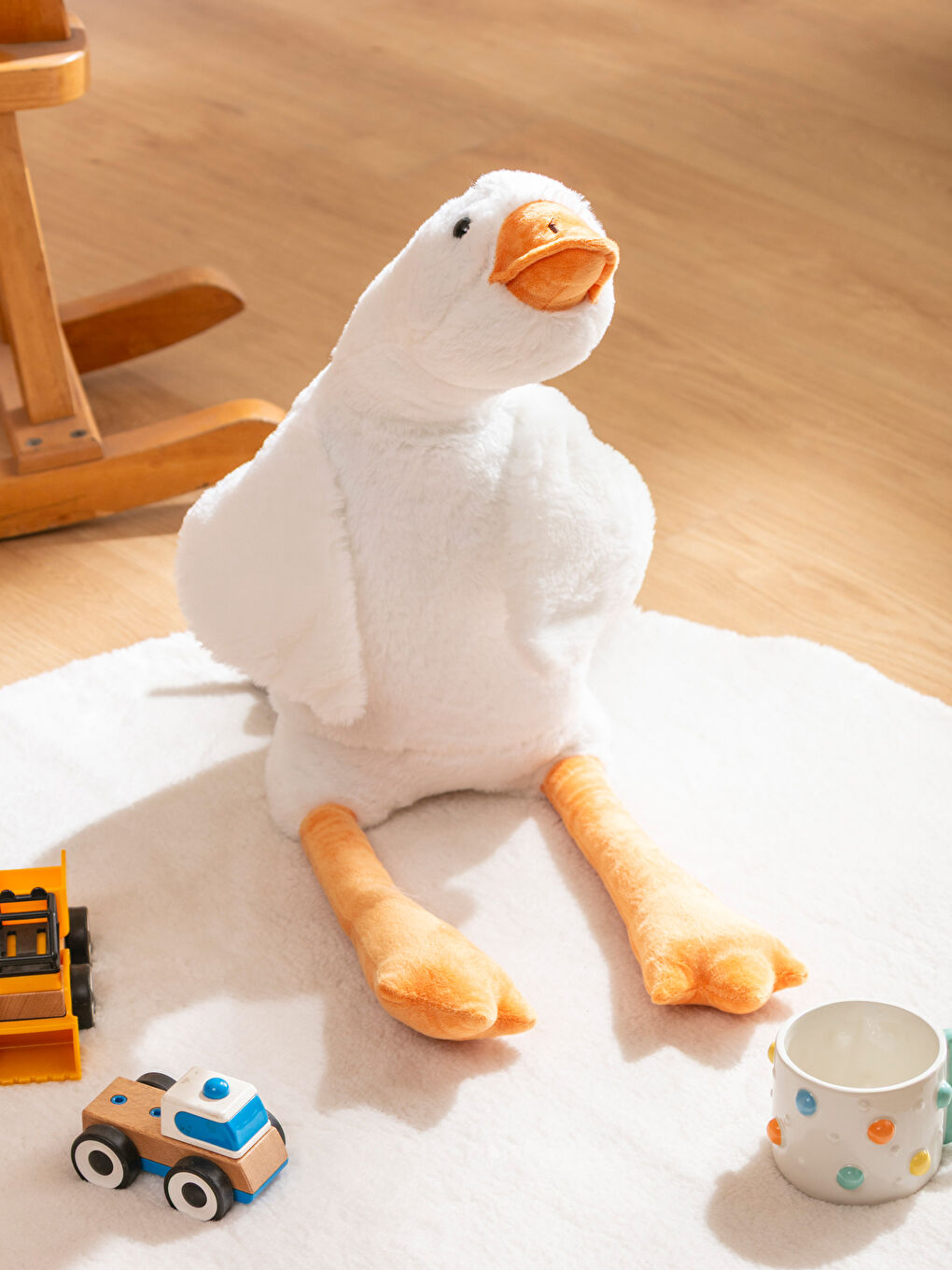 Ekru Kaz Figürlü Pelüş Bebek Kırlent 95 cm-1