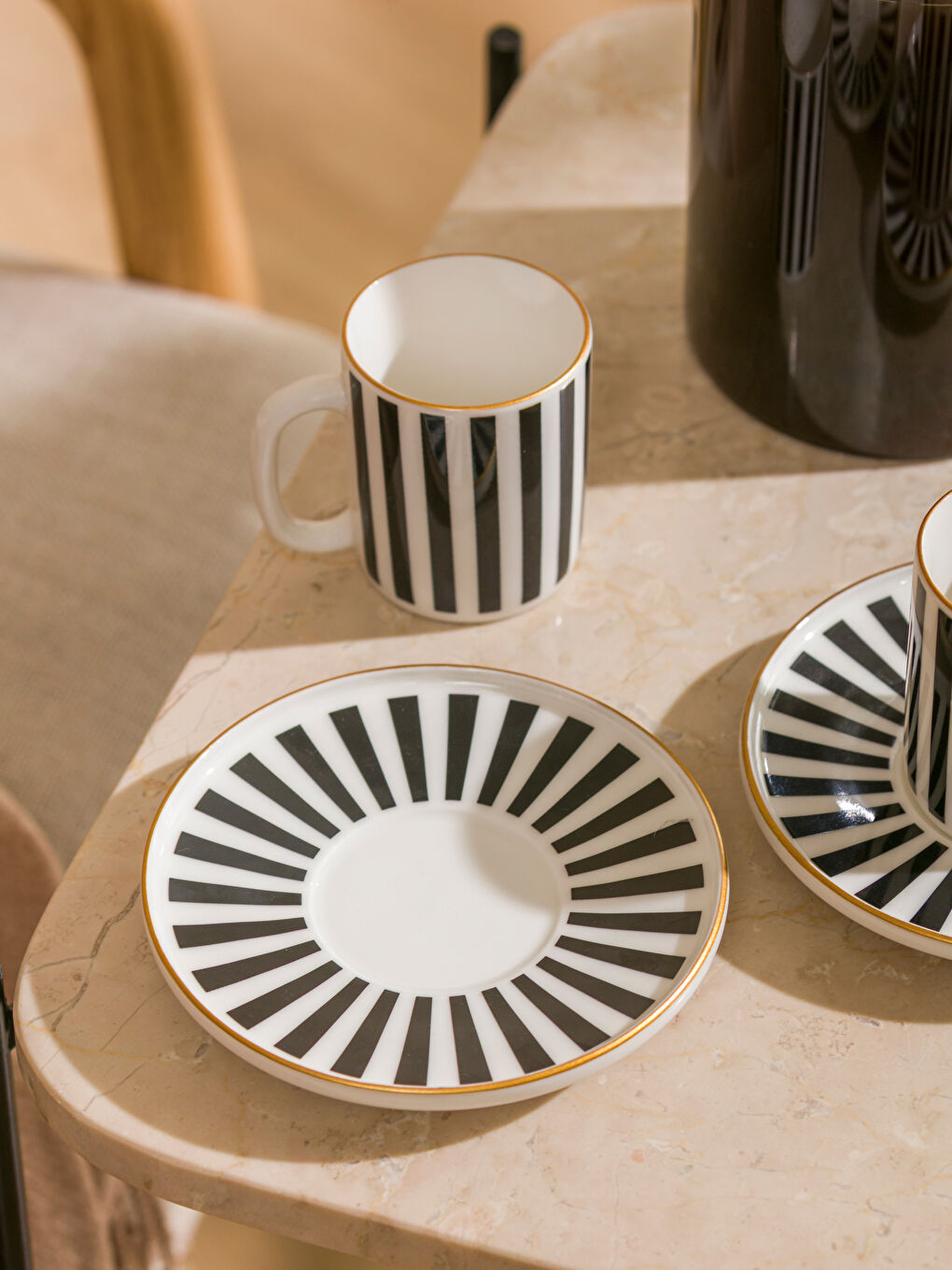 Karışık Çizgi Desenli 2 Kişilik Kahve Fincan Takımı 90 ml-2