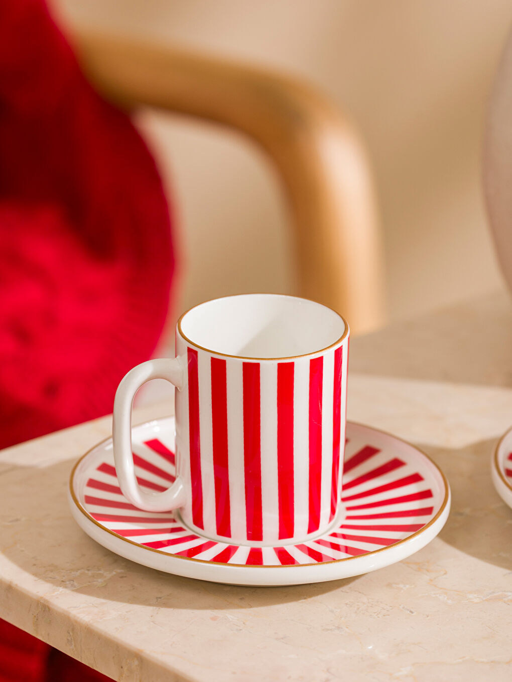 Kırmızı Çizgi Desenli 2 Kişilik Kahve Fincan Takımı 90 ml-1