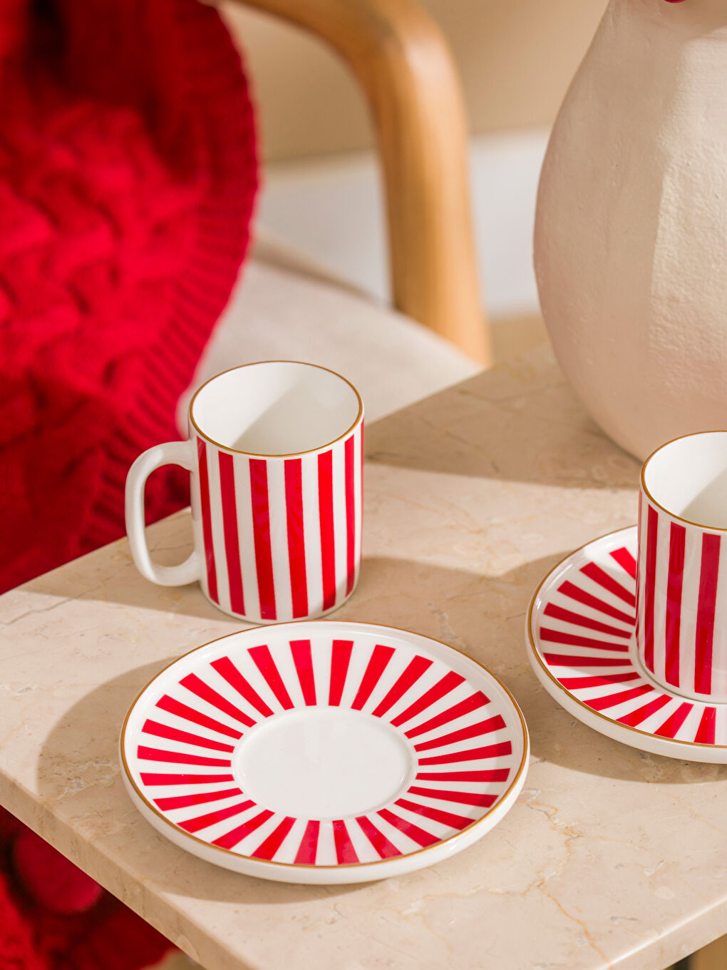 Kırmızı Çizgi Desenli 2 Kişilik Kahve Fincan Takımı 90 ml-2