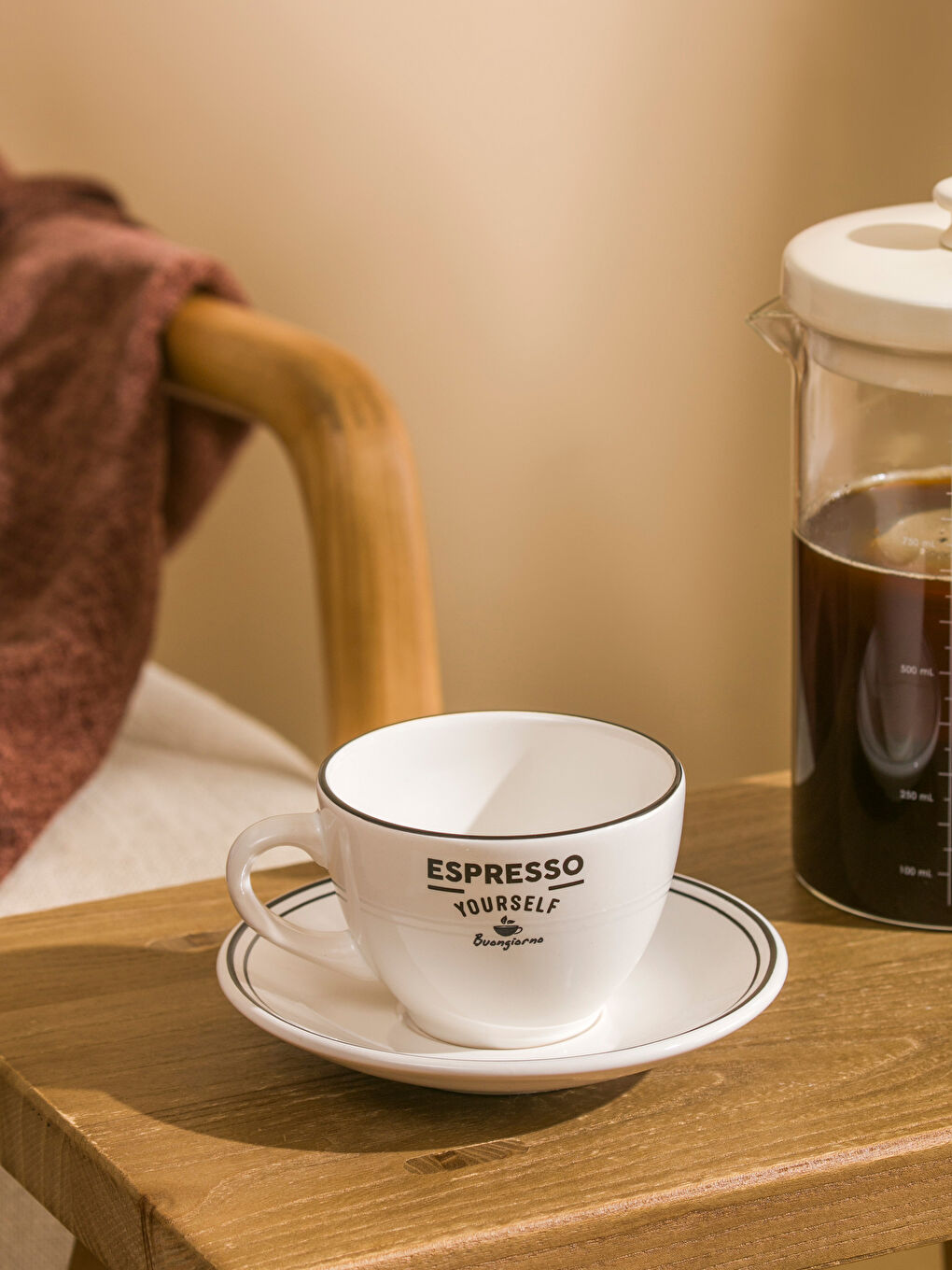 Ekru Baskılı Seramik Espresso Fincanı 215 ml