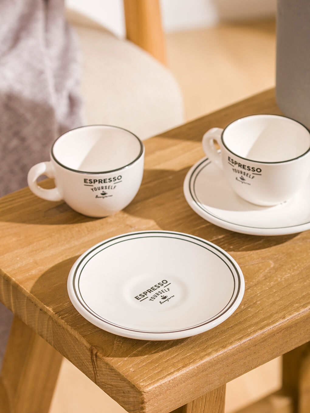 Ekru Baskılı 2 Kişilik Seramik Kahve Fincan Takımı 95 ml-1