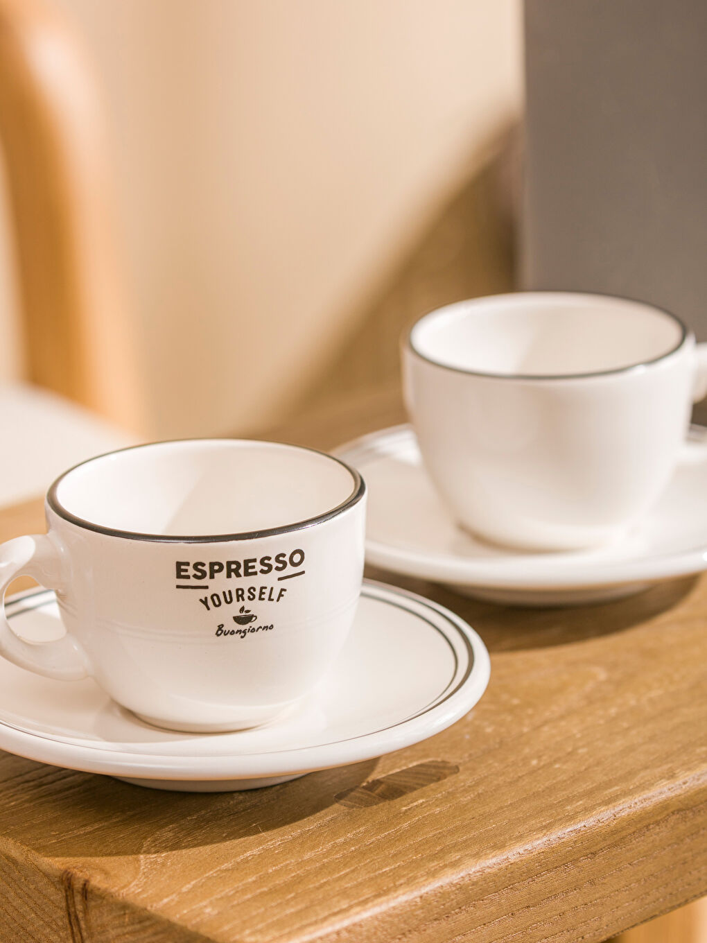 Ekru Baskılı 2 Kişilik Seramik Kahve Fincan Takımı 95 ml-2