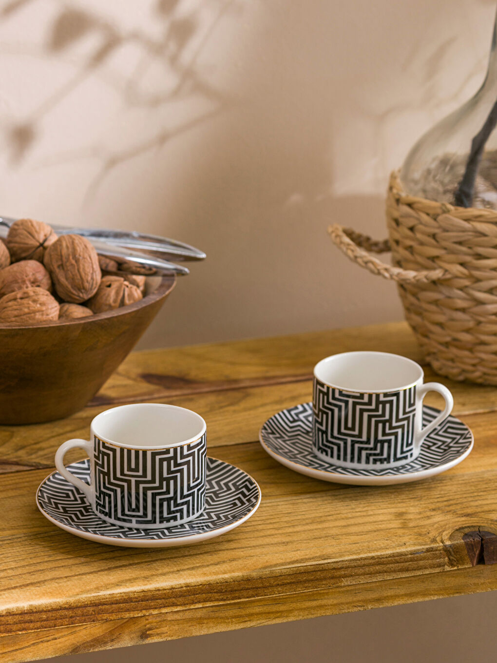 Printed 2-Person Porcelain Coffee Cup Set 90 ml