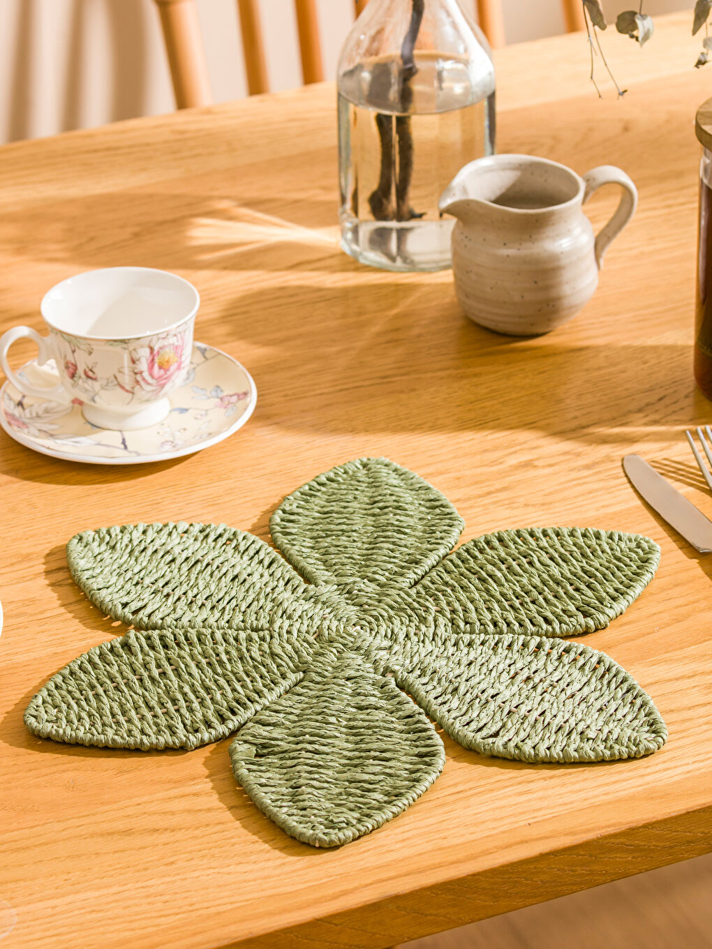 Haki Çiçek Desenli Hasır Supla 37 cm-1