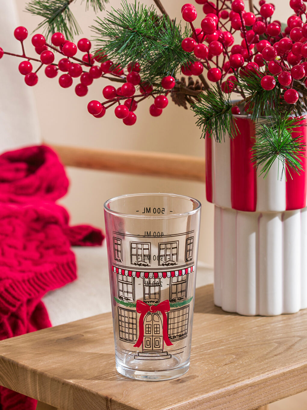 Рождестволық тақырыптағы шыны стақан 500 мл-2