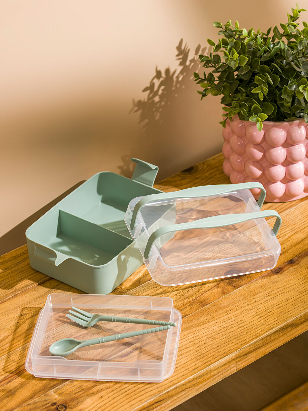 Yeşil Kilit Kapaklı Lunch Box Saklama Kabı-1