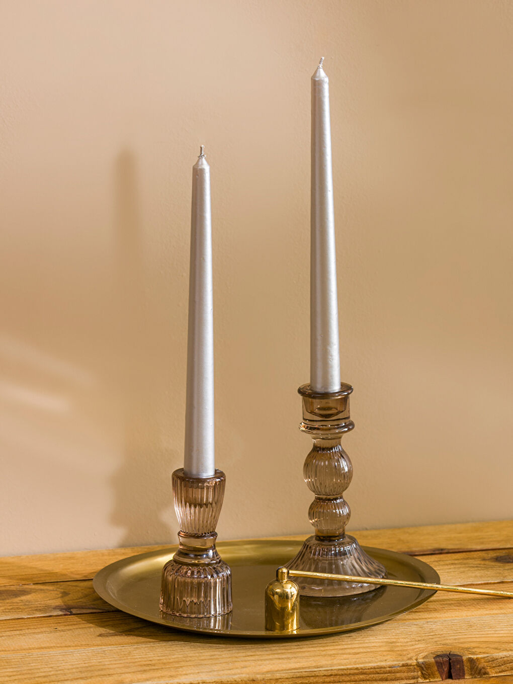 Gri Dekoratif Şamdan Mum 2'li-1