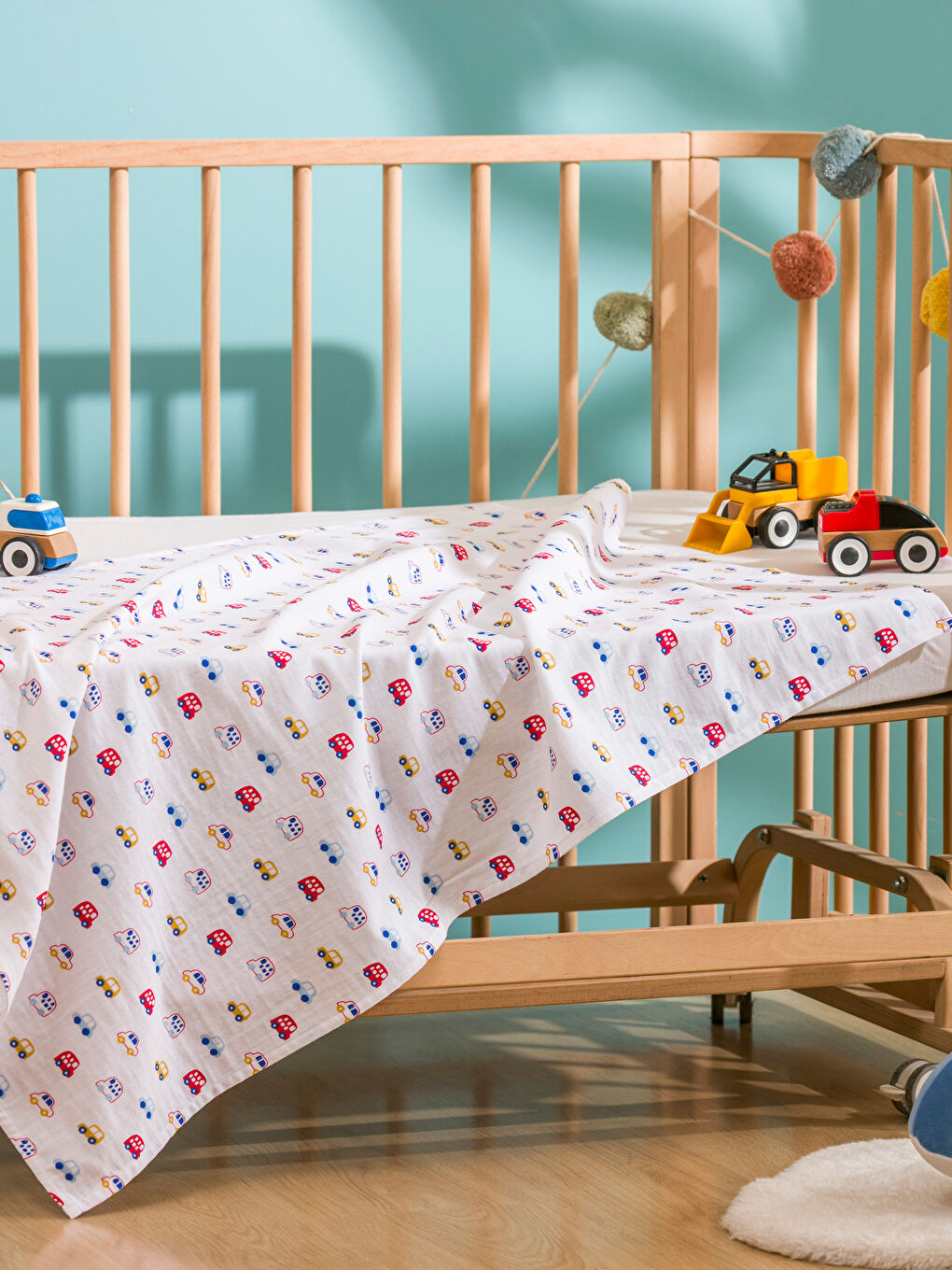 Ekru Baskılı Erkek Bebek Müslin Örtü 75x100 cm