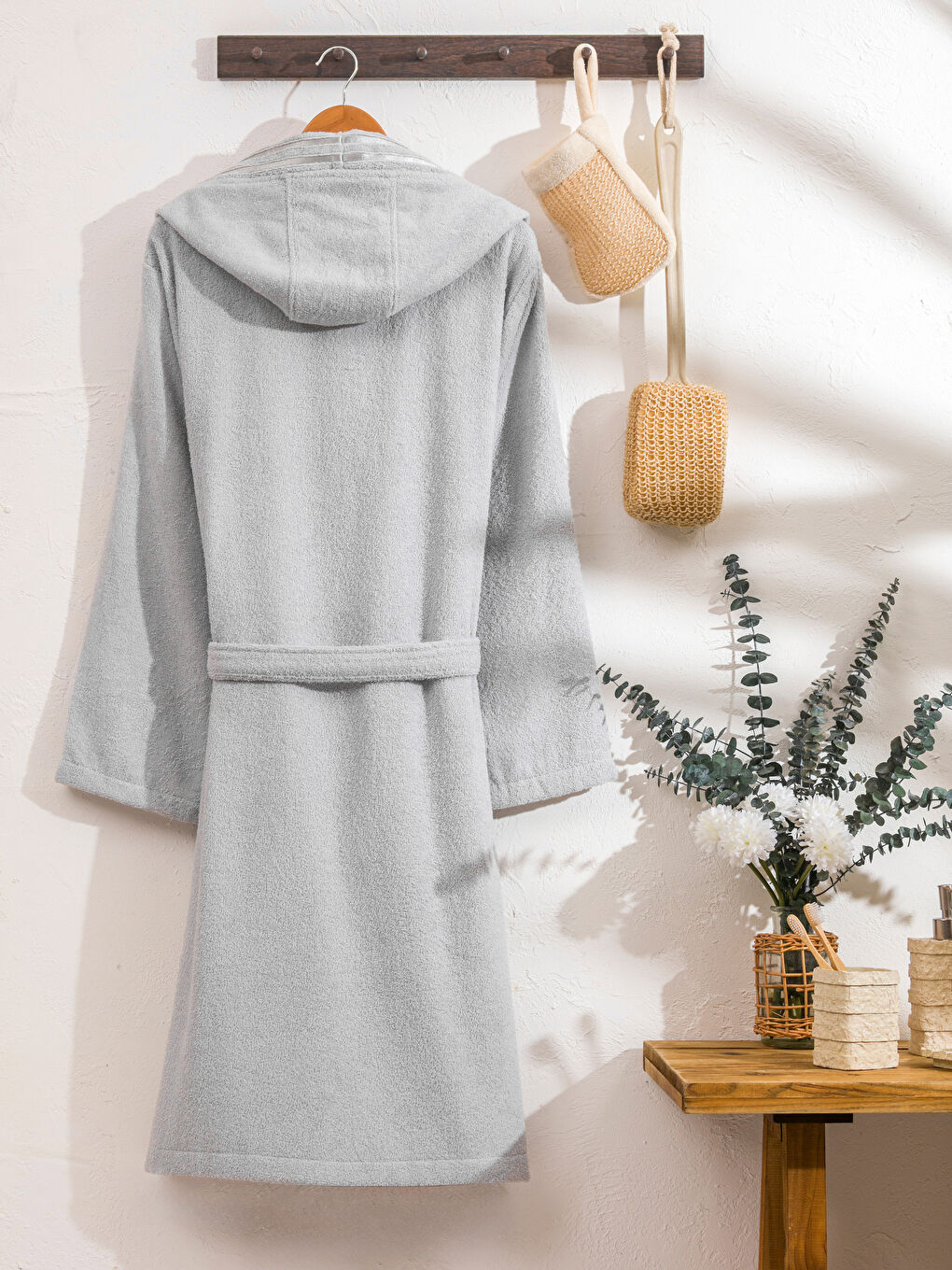 Antrasit Unisex Kapüşonlu Bornoz-1